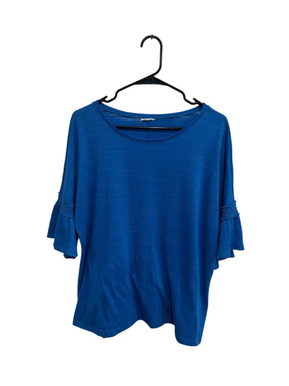 Blue Bell Sleeve Top Crochet Accent Lightweight Knit Boho Cottagecore Small